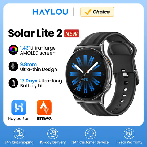 HAYLOU Solar Lite 2 Smartwatch 1.43'' AMOLED Display 24h Health Monitoring 150+ Sports Modes Voice Calling Smart Watch 1ATM